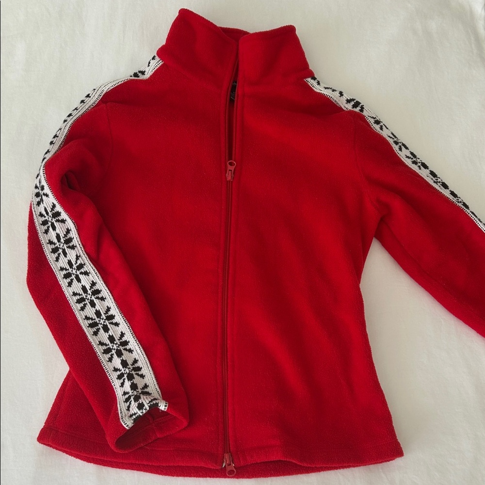 Victoria's Secret Red Fleece Zip Up with Snowflake Design A++